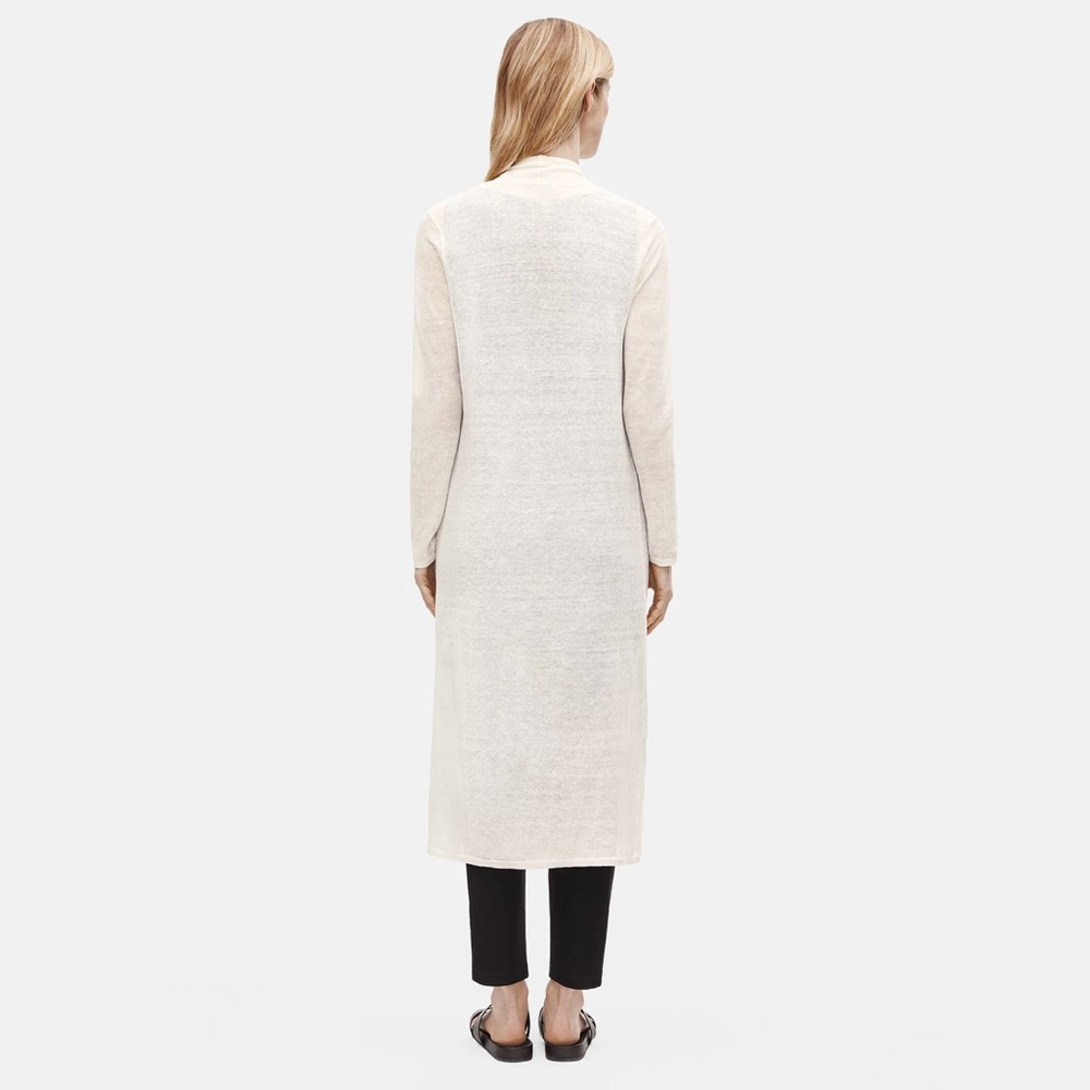 Eileen Fisher Washable Wool Crepe Kimono Long Cream Duster Cardigan - Picture 3 of 6